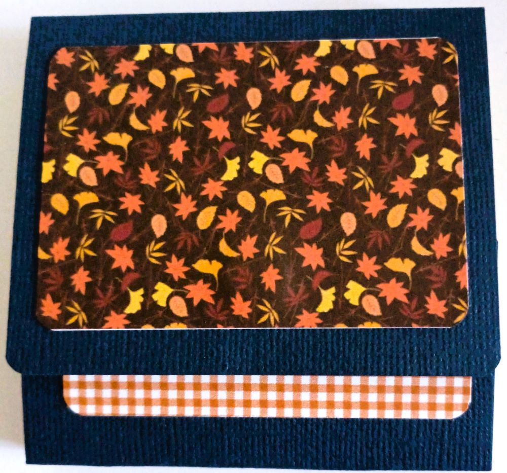 3x3 Notepad Brown with orange and yellow fall leaves and orange plaid