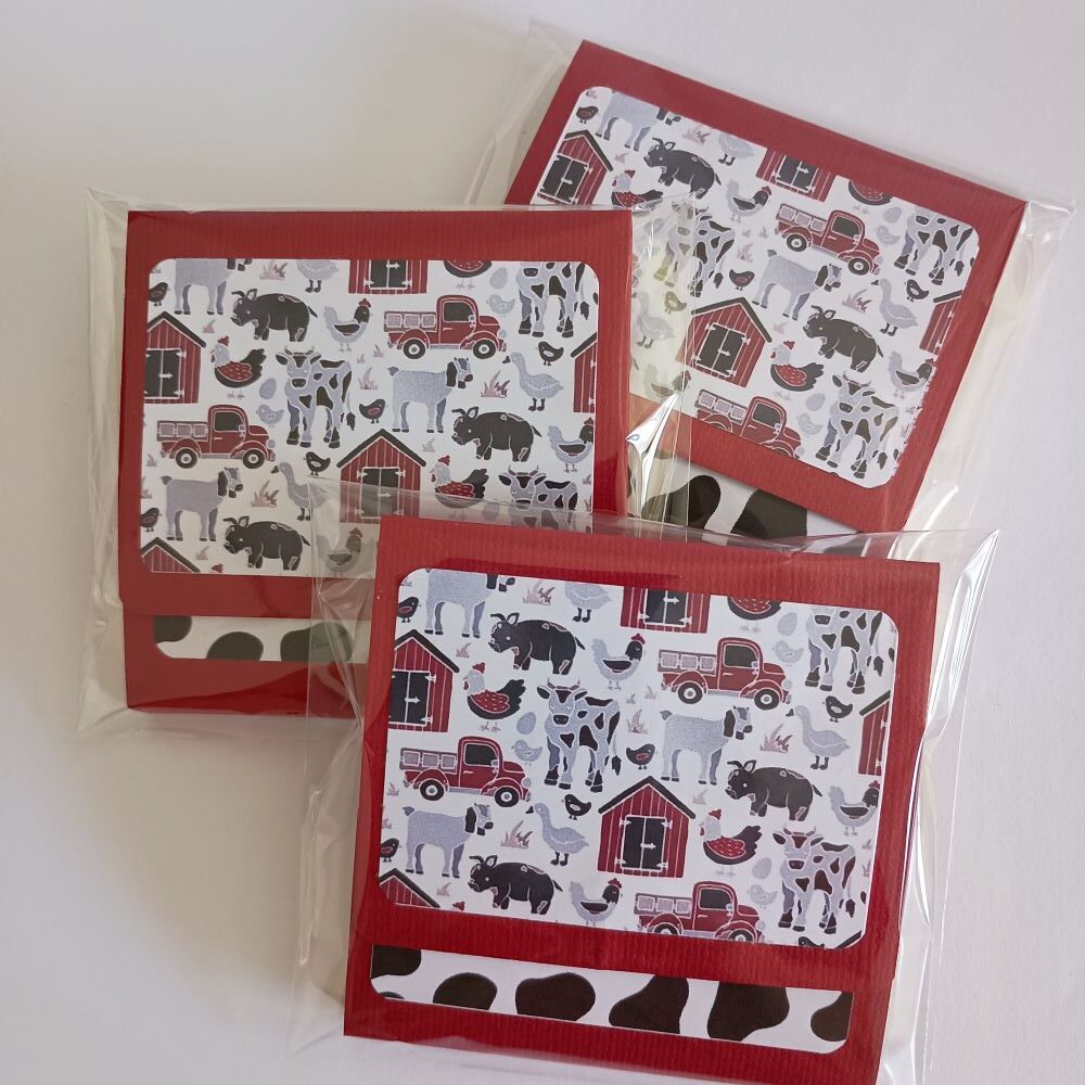 3 Red Barnyard print Sticky Notepads