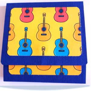 Yellow background red yellow and blue acoustic guitars on a dark blue background 3 x 3 sticky notepad cover