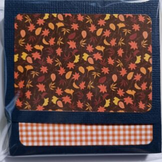 Brown with orange yellow leaves, orange gingham plaid on Navy Background 3x3 sticky notepad Gift